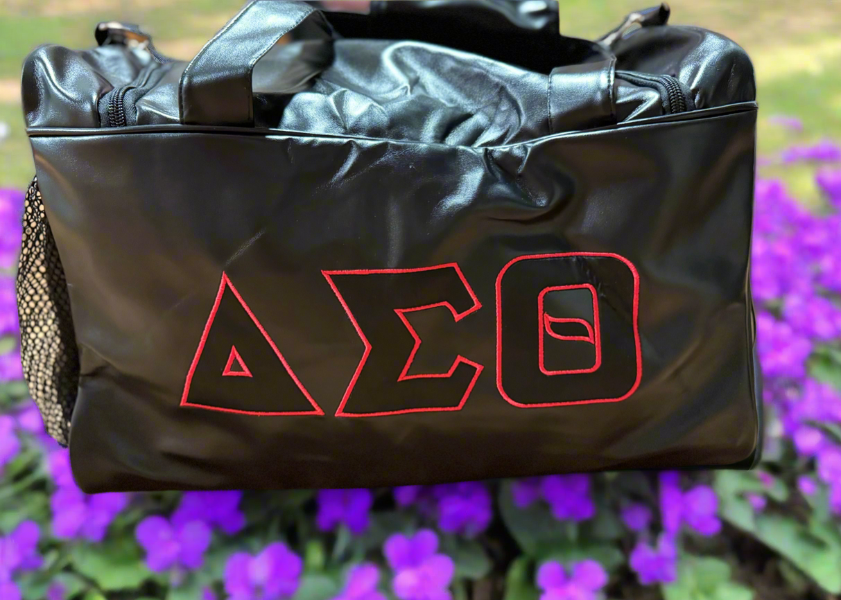 Black Delta Sigma Theta Sorority, Inc. leather weekend duffle bag