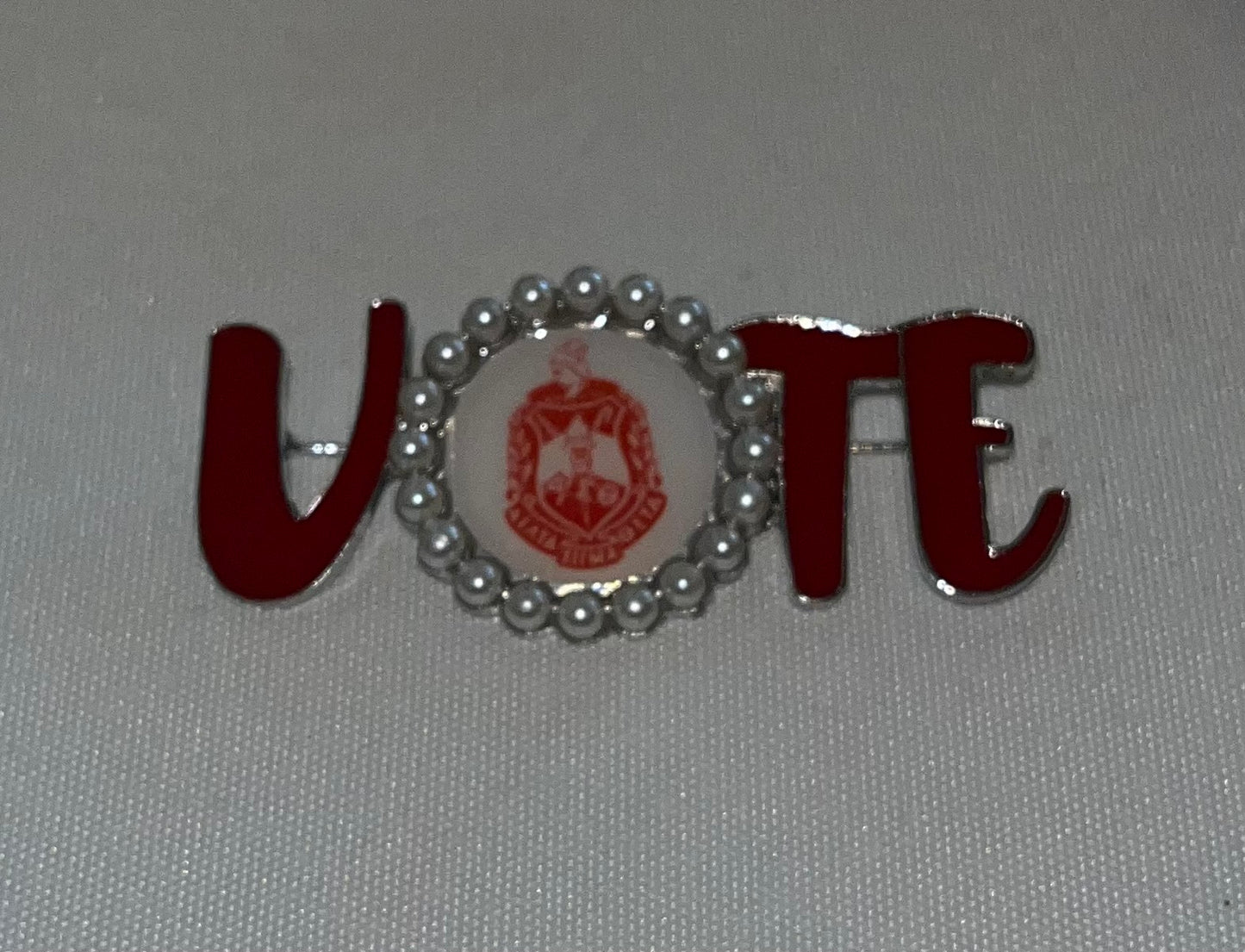Vote with DST Sorority Crest brooch
