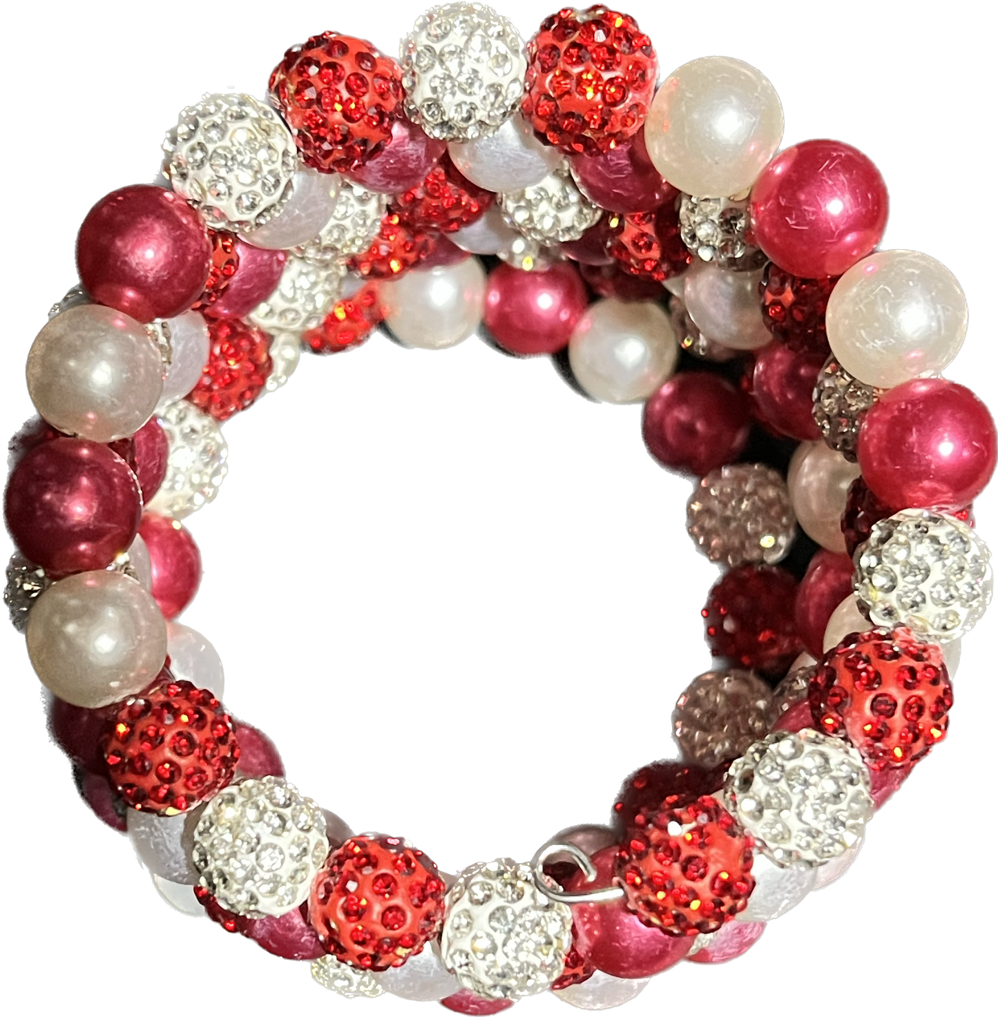 Stacked crimson and cream Pearls and bling DST Inspired bracelet