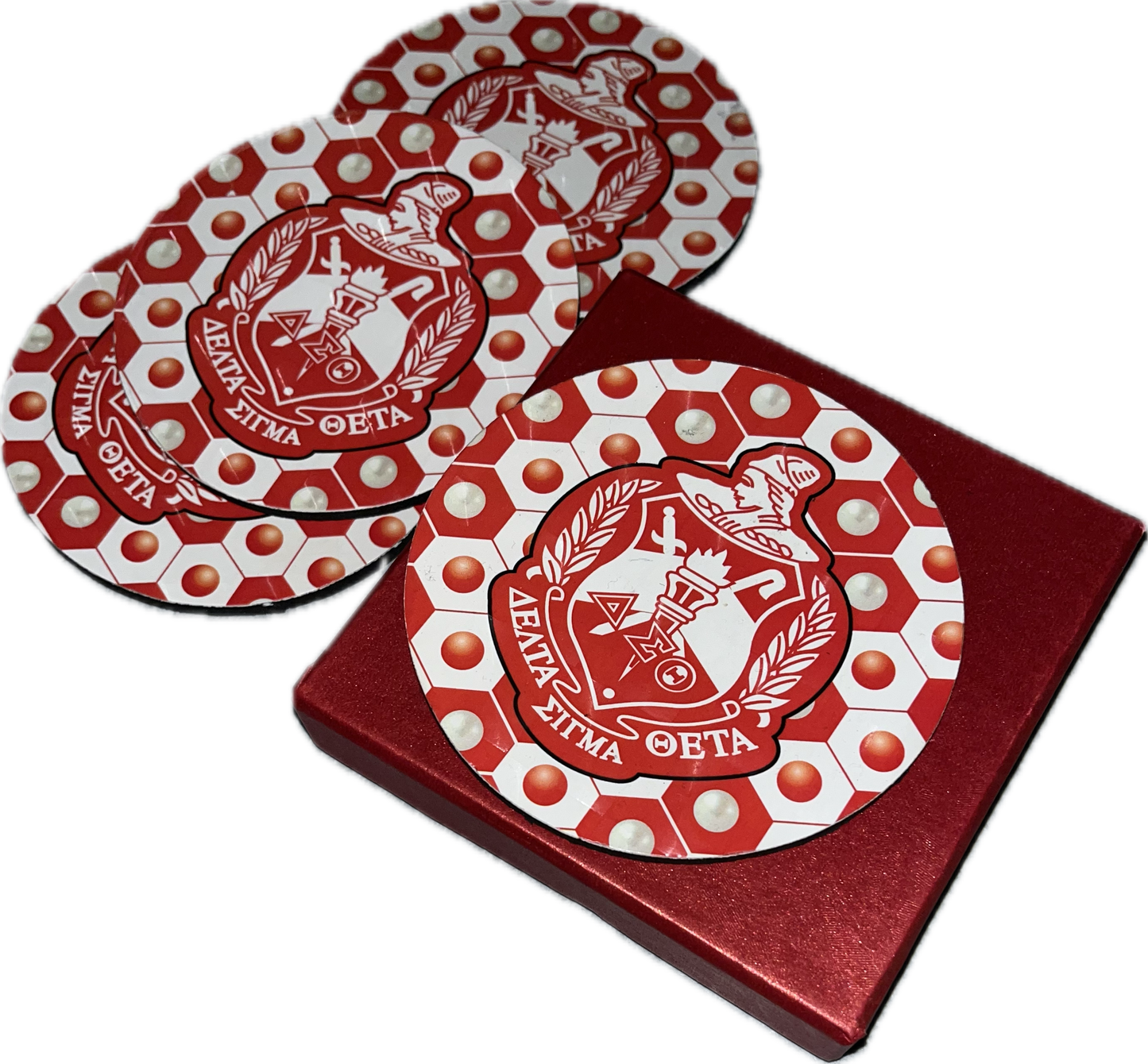 Delta Sigma Theta Red & White Rubber Coaster set of 4