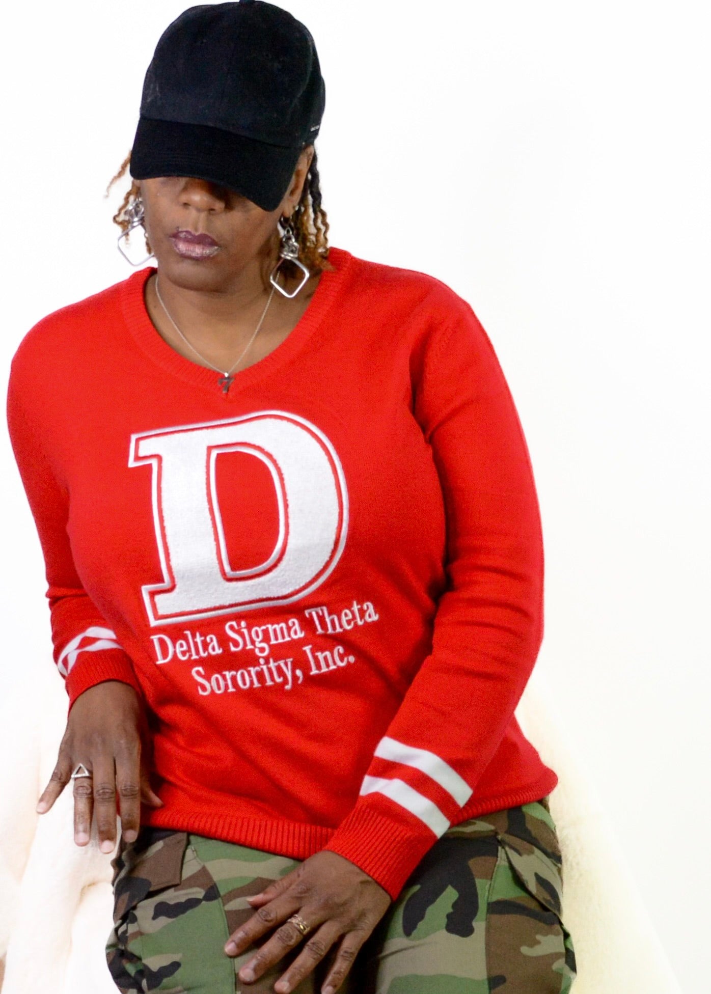 Chenille Delta Sigma Theta Varsity Women's V-Neck Sweater