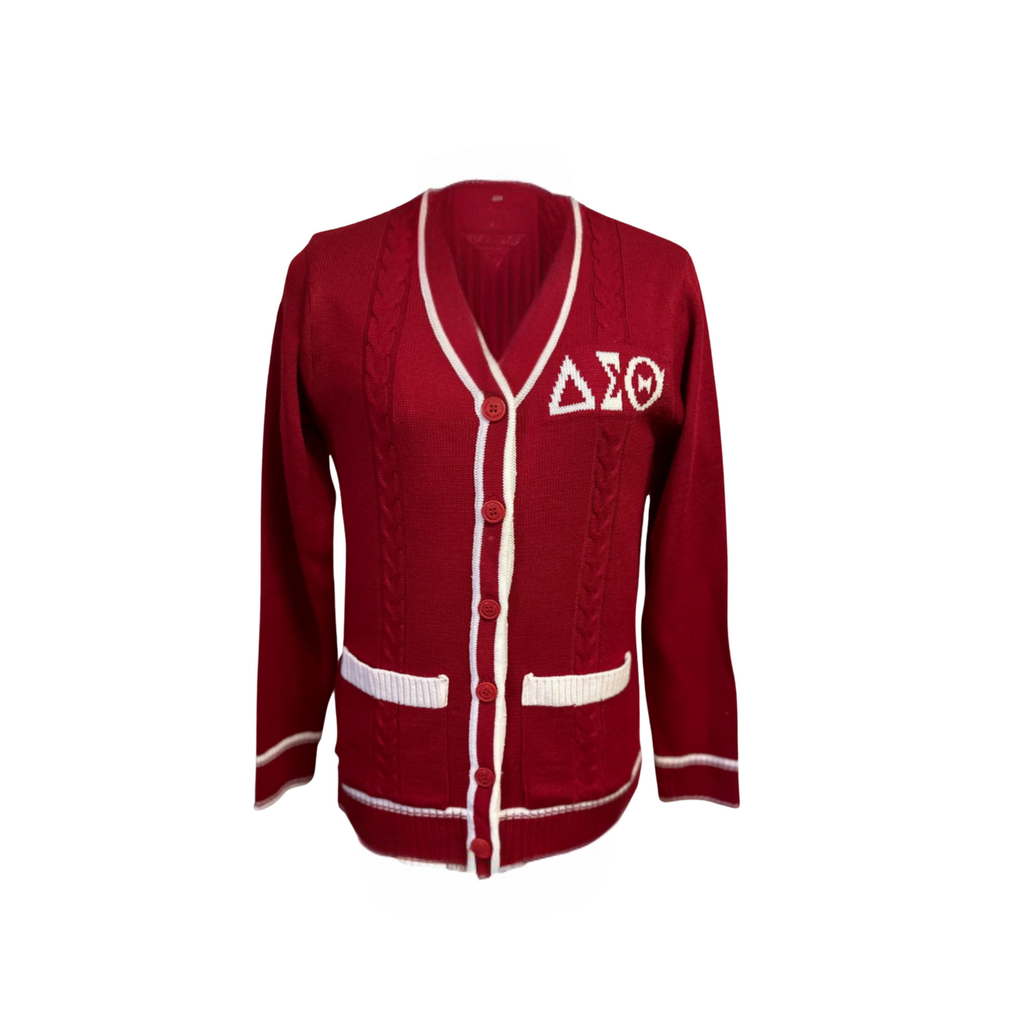 Crimson and Cream Cardigan w DST Symbols