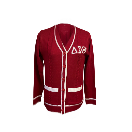 Crimson and Cream Cardigan w DST Symbols