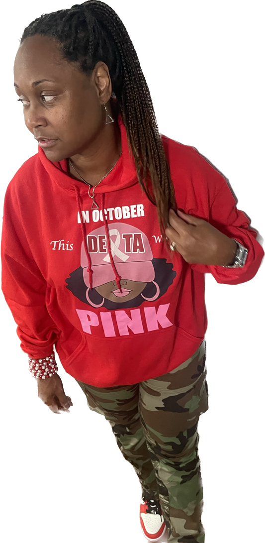 This Delta wears Pink hoodie