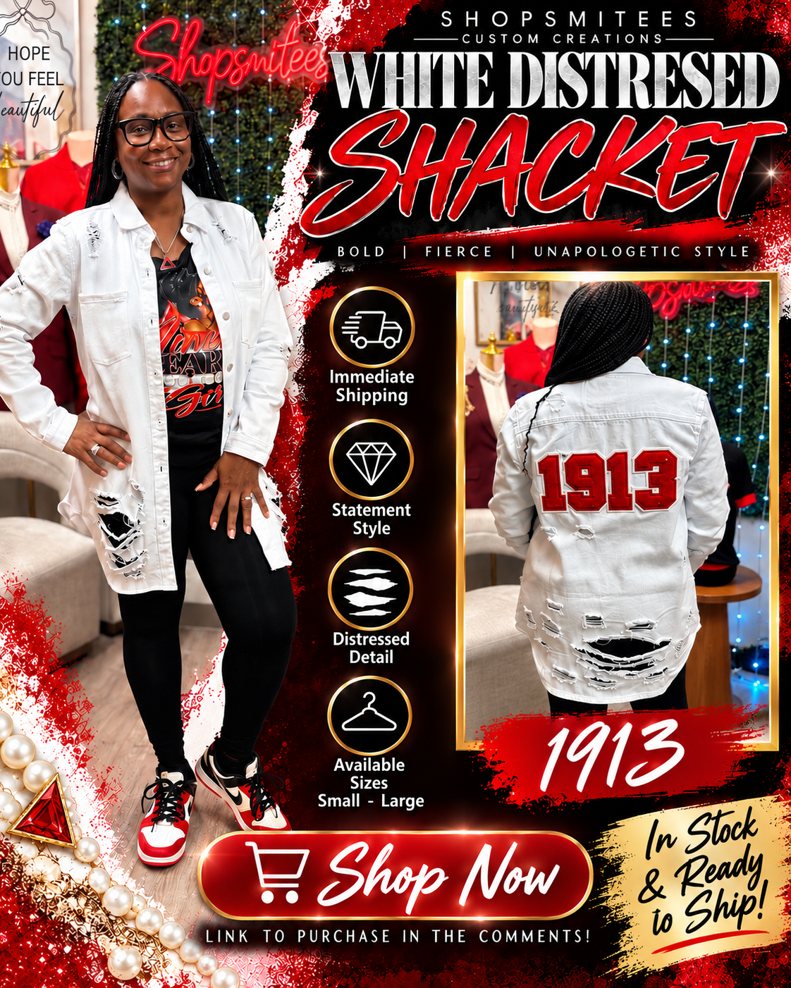 White Shacket with 1913 Chenille back