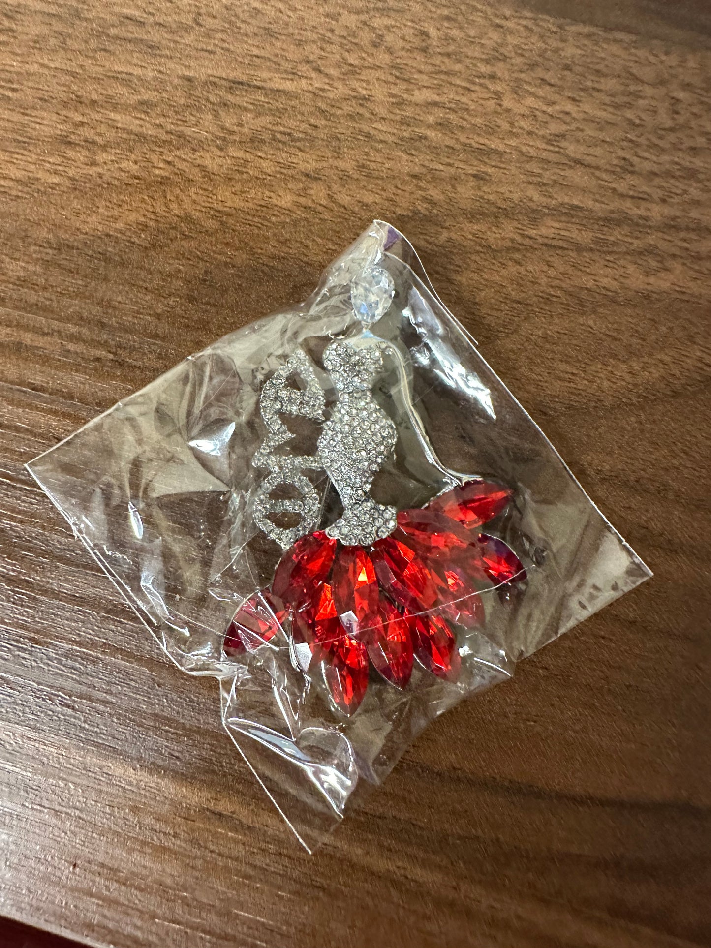 Delta Lady rhinestone and ruby brooch