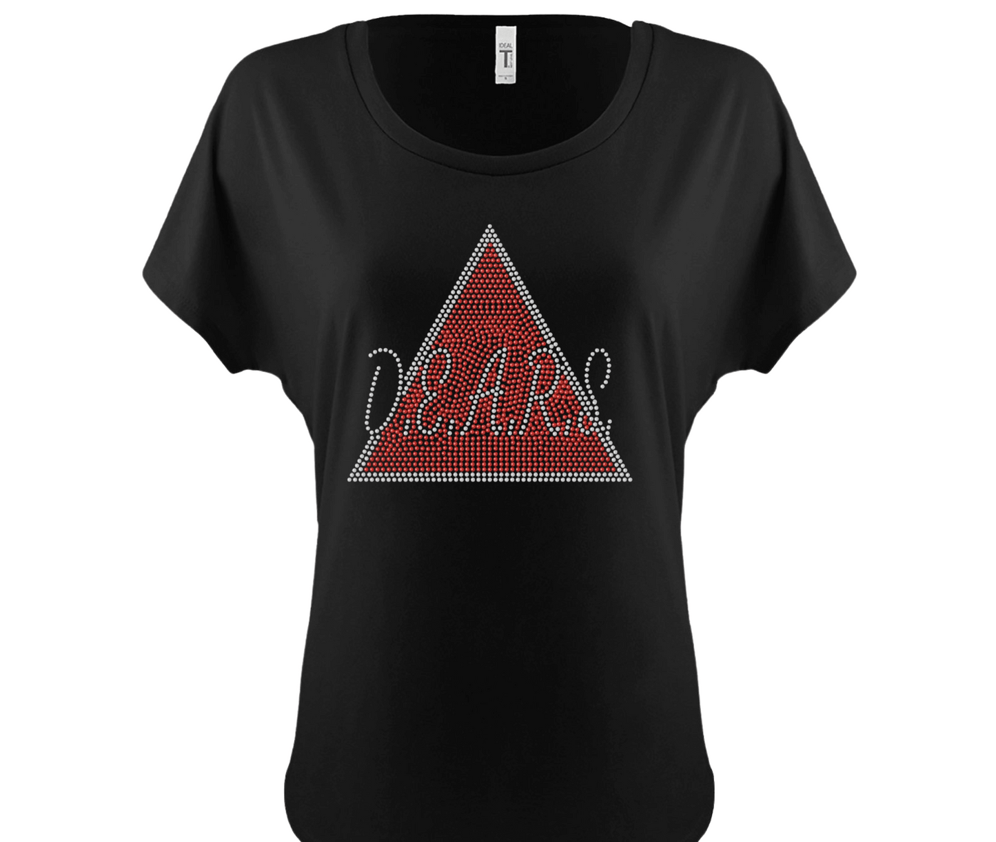 Delta DEARS Rhinestone Ladies Relaxed fit Dolman. Lightweight cotton poly jersey 60% combed ring-spun cotton, 40% polyester.