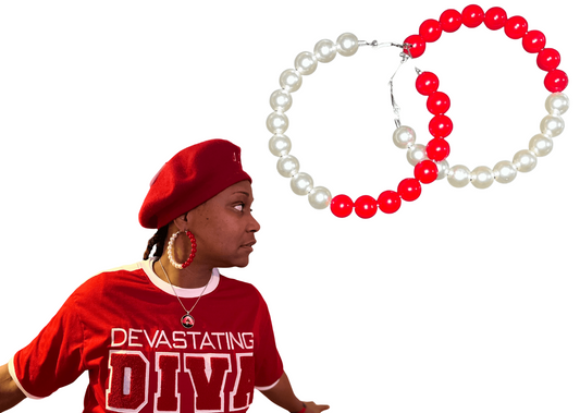 Earrings Red & White Pearl