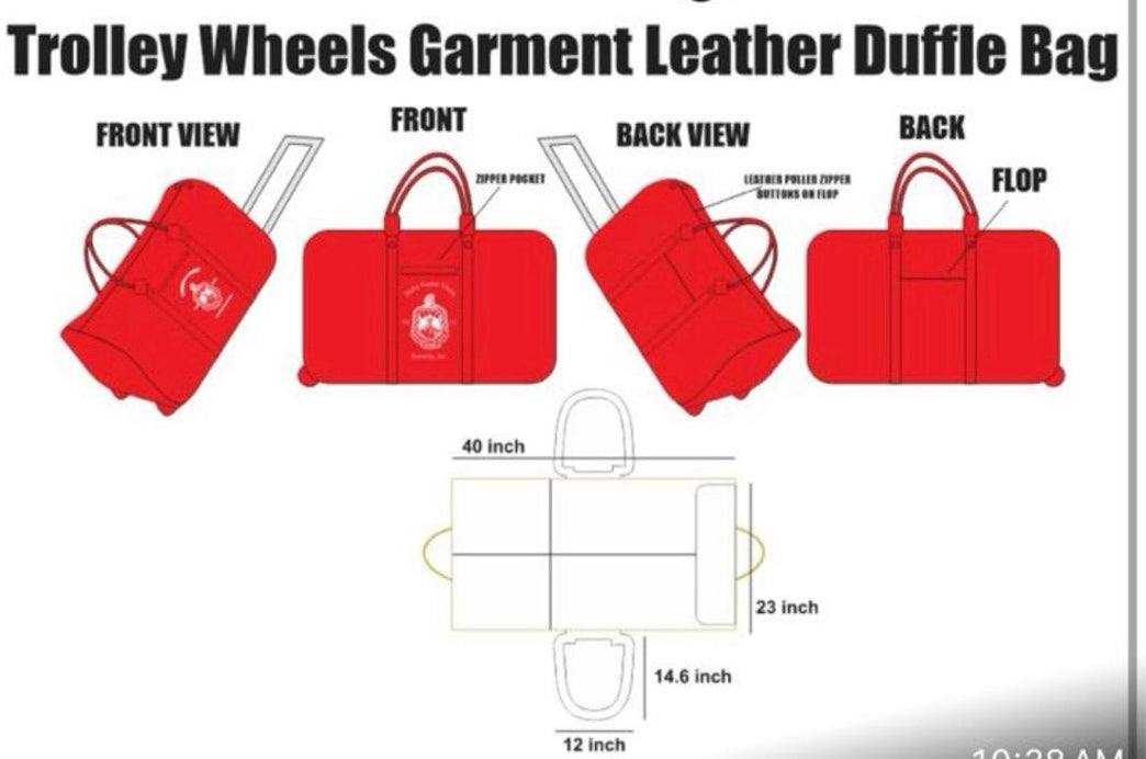 PRE- ORDER                                  Delta Sigma Theta Sorority, Inc. leather versatile garment, duffle bag with trolley