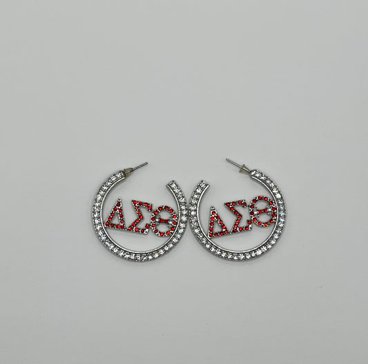 DST Crystal and Red Rhinestone Earrings with Symbols