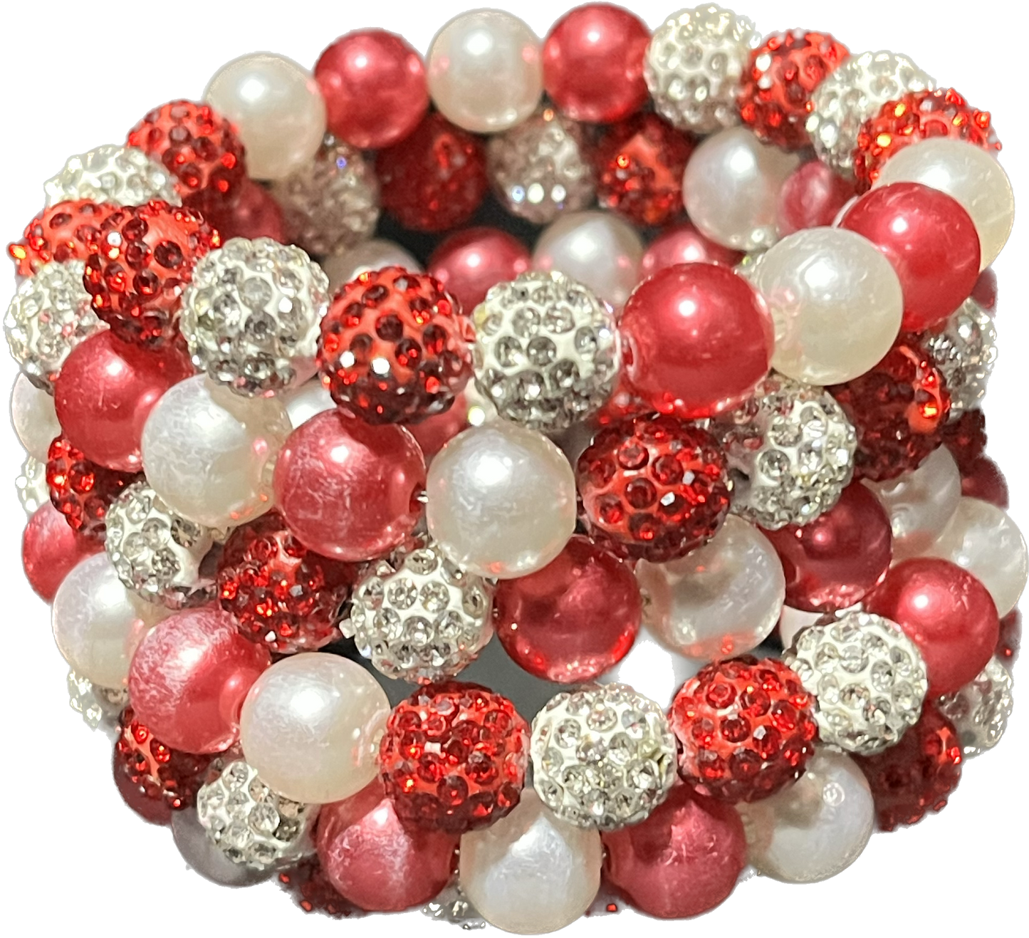Stacked crimson and cream Pearls and bling DST Inspired bracelet