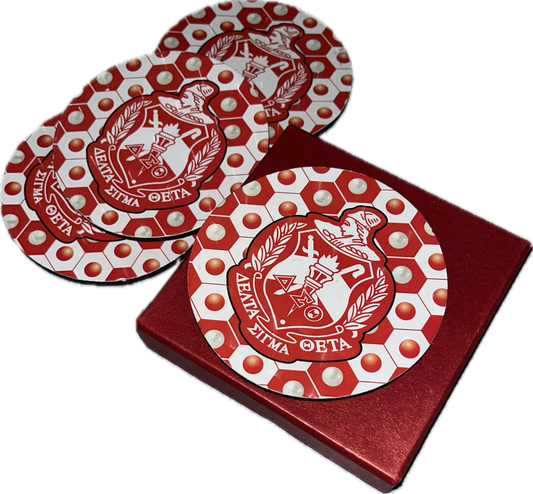 Delta Sigma Theta Red & White Rubber Coaster set of 4