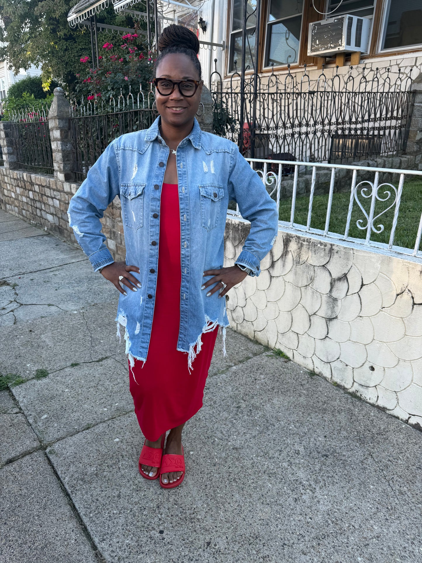 Long Length Distressed Denim Shirts Jacket