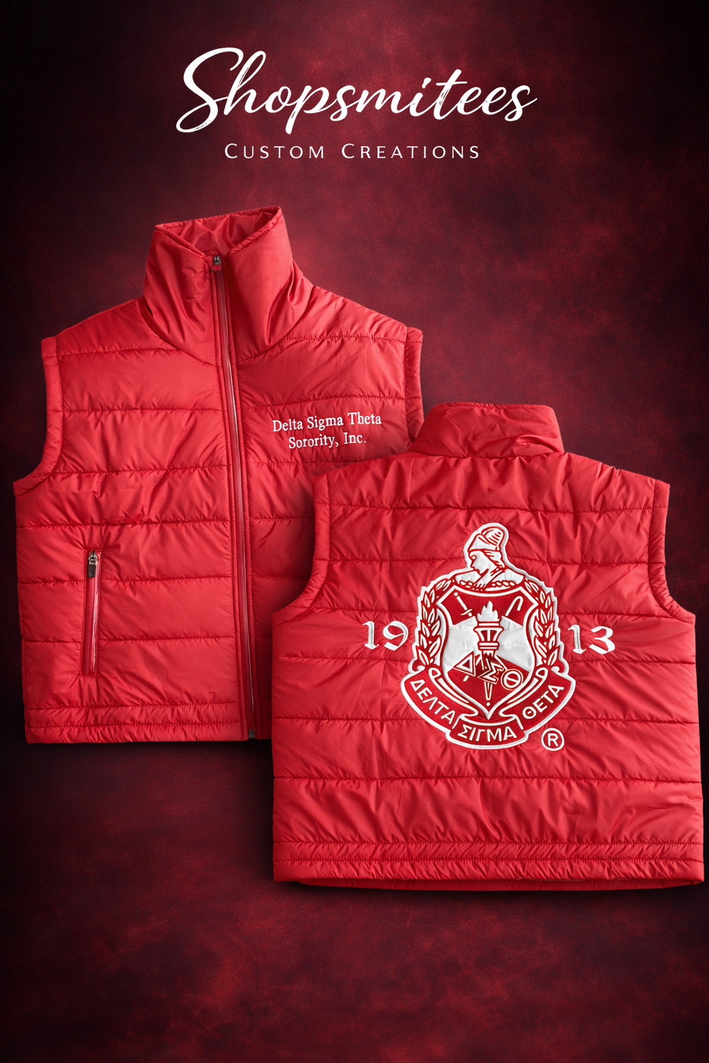 Quilted Delta Sigma Theta Sorority, Inc. Puffer Vest