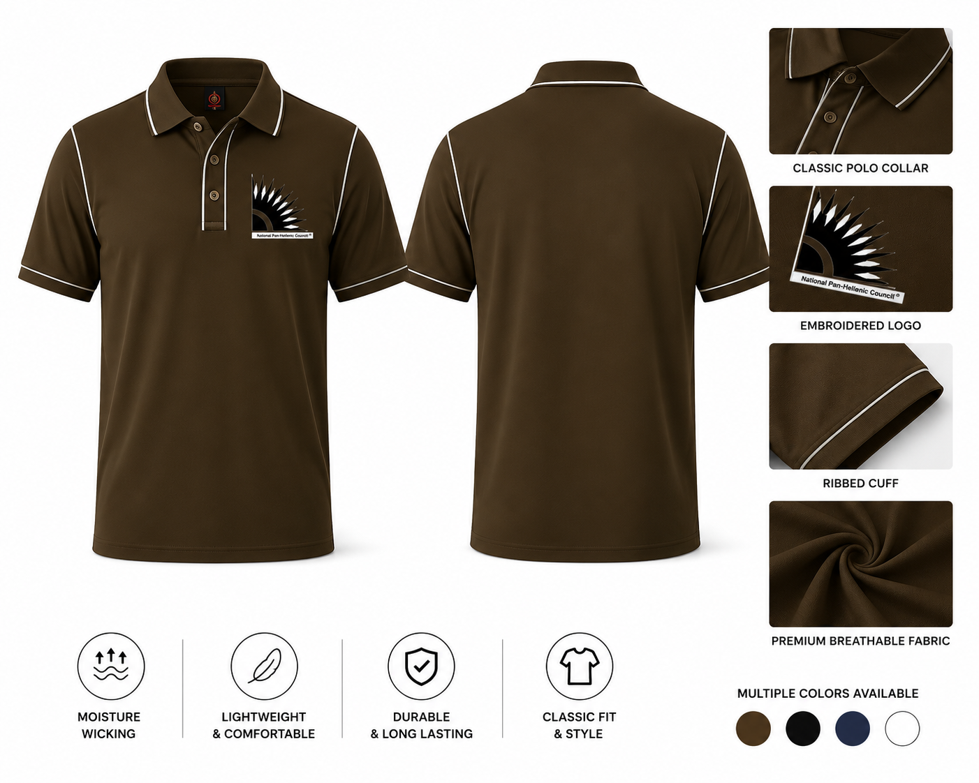 Brown polo shirt with NPHC embroidered logo