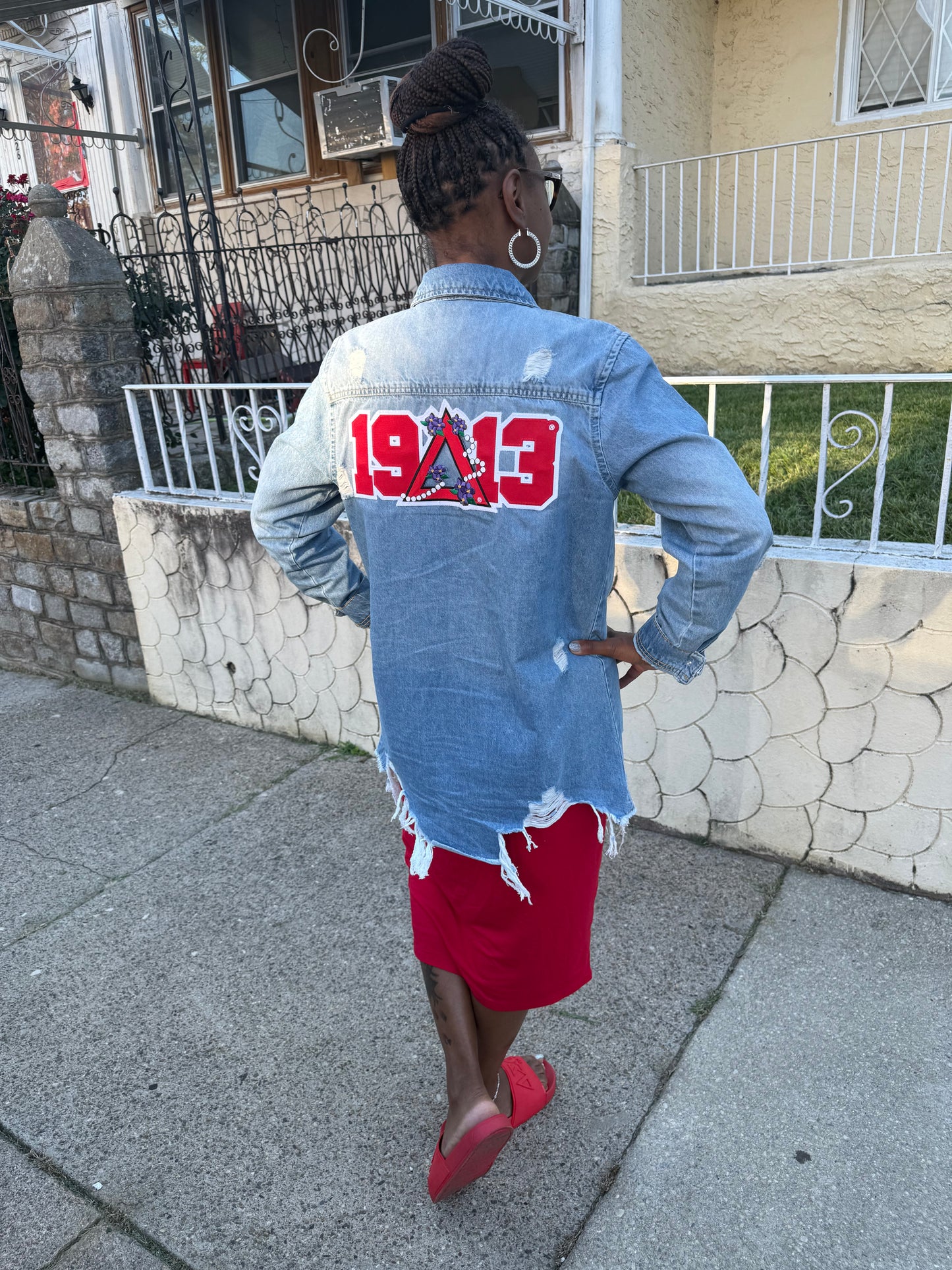 Long Length Distressed Denim Shirts Jacket