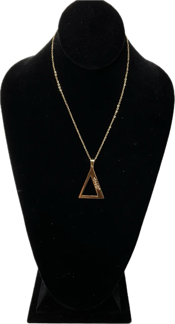 Stainless Steel Geometric Triangle necklace with engraved DST symbols