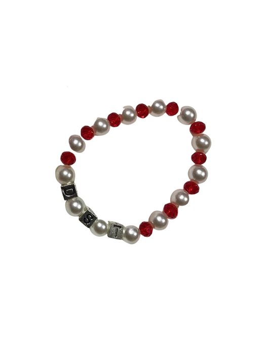 Ruby red and Pearl DST blocks Bracelet