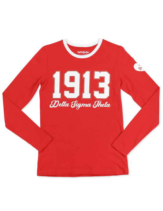 1913 radiant red glitter long sleeve t-shirt