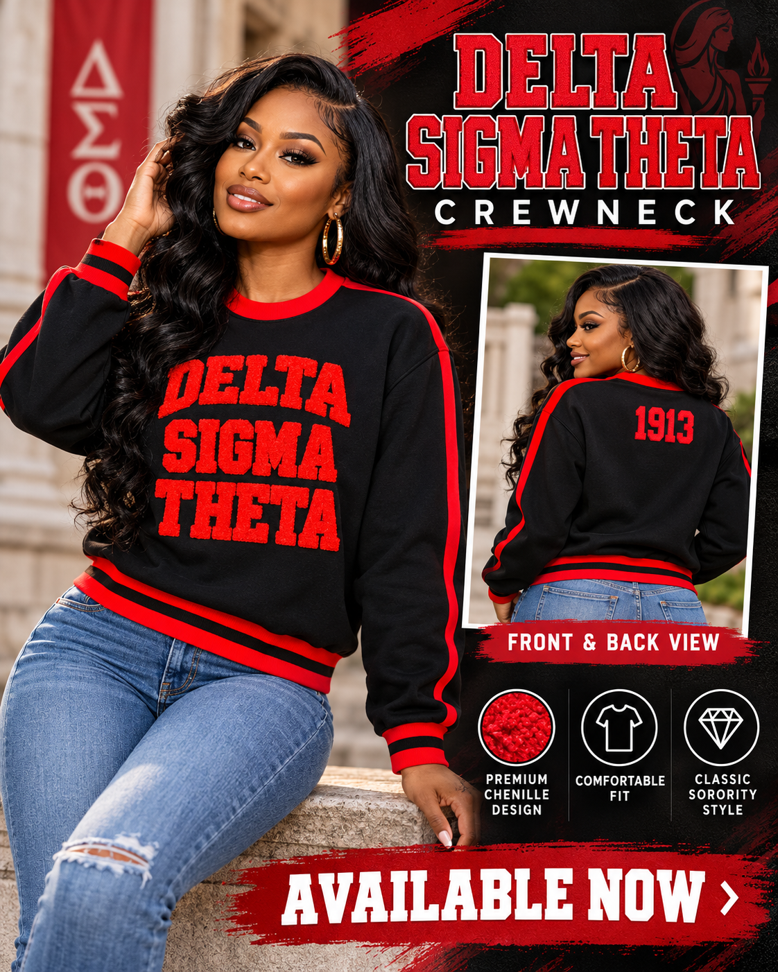 DST Black and Red takeover Chenille Crewneck