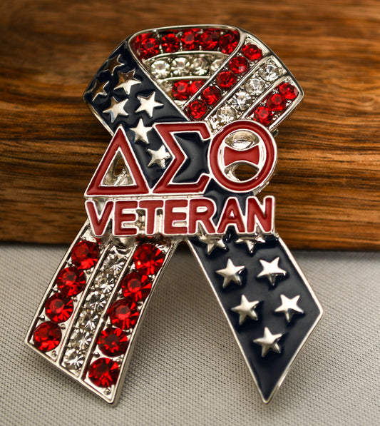 Delta Sigma Theta Veteran Lapel Pin – Patriotic Rhinestone Ribbon Design