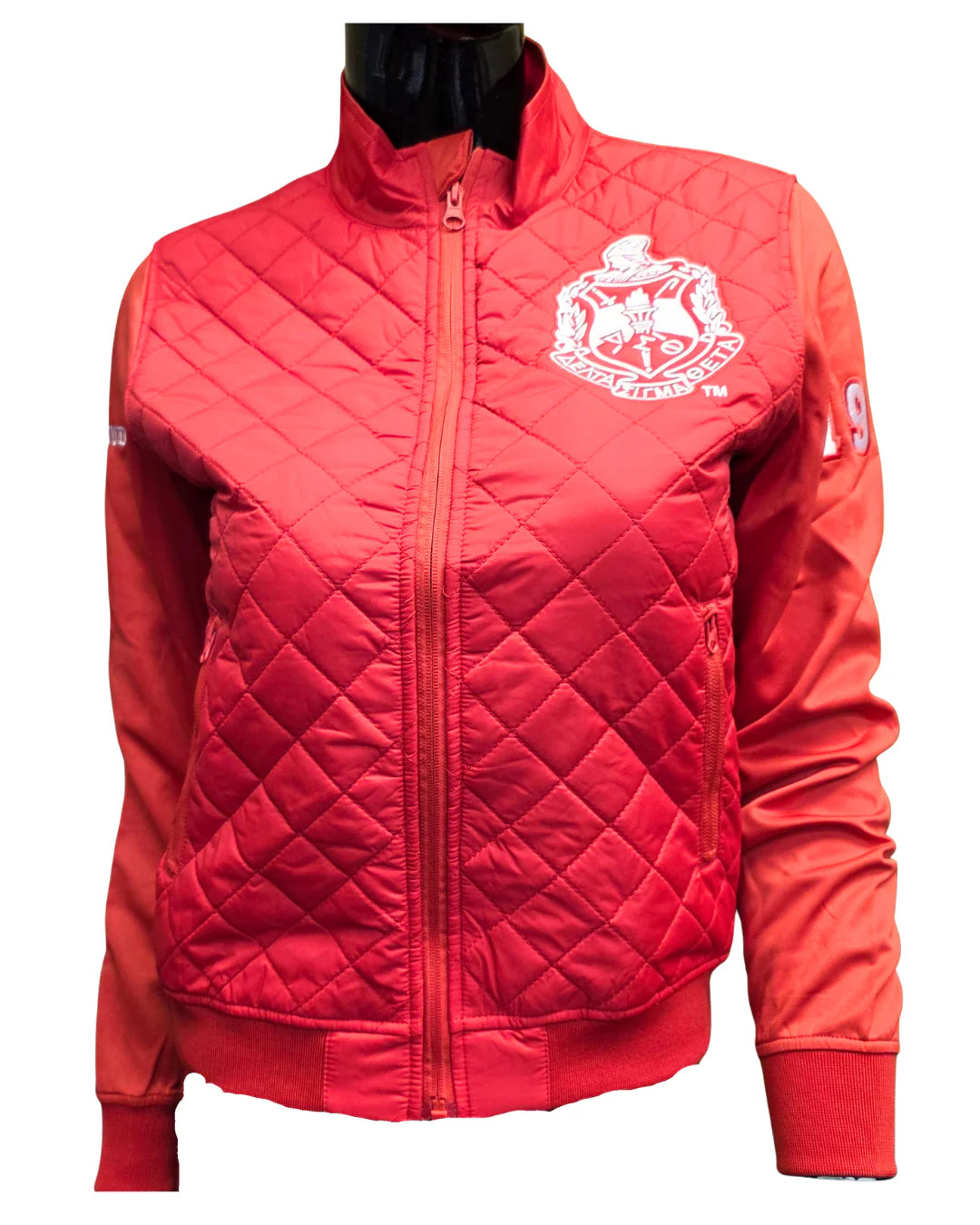 Red quilted jacket with DST Sorority Crest 
