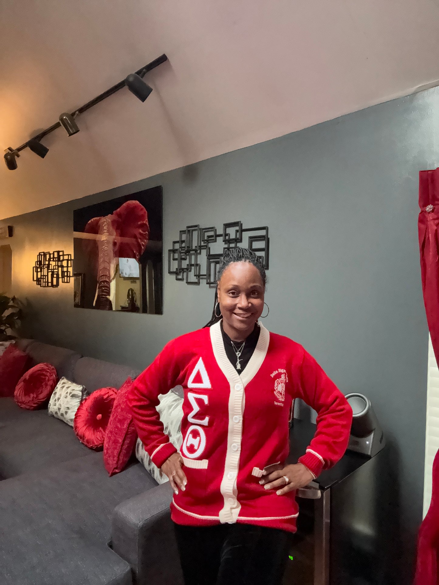DST Red & White Chenille Cardigan