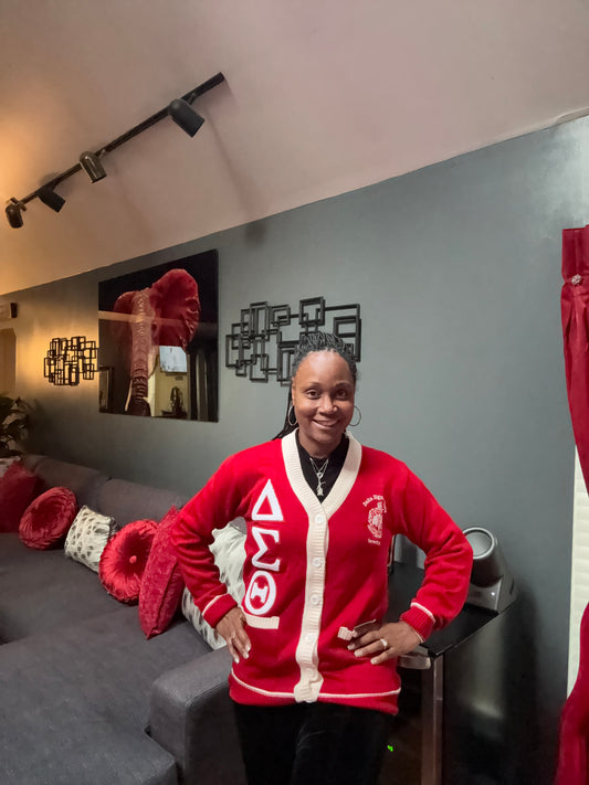 DST Red & White Chenille Cardigan