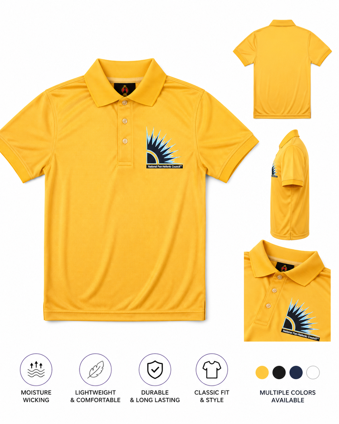 Gold polo shirt with NPHC embroidered logo