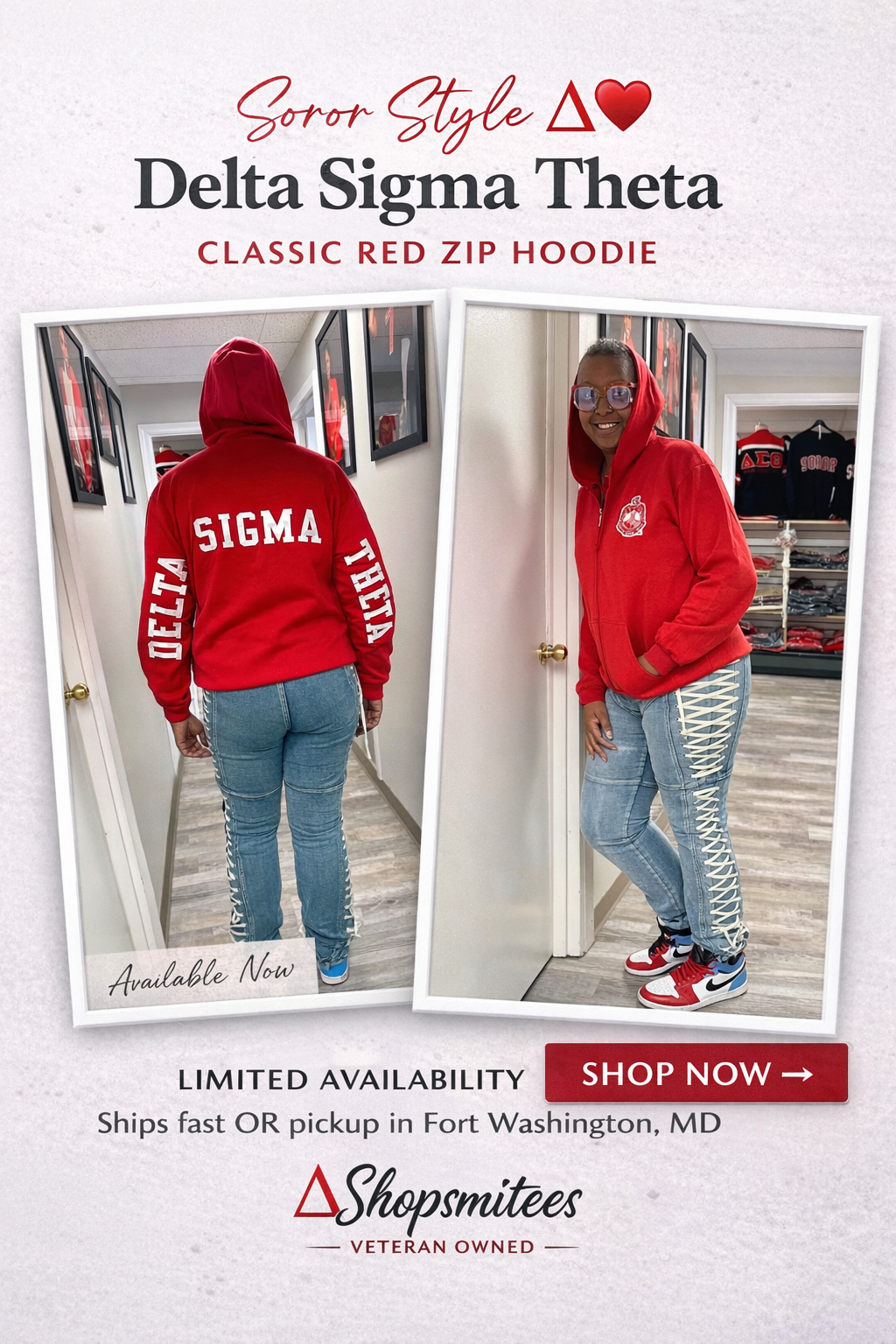 Delta Sigma Theta Classic Red Zip Hoodie