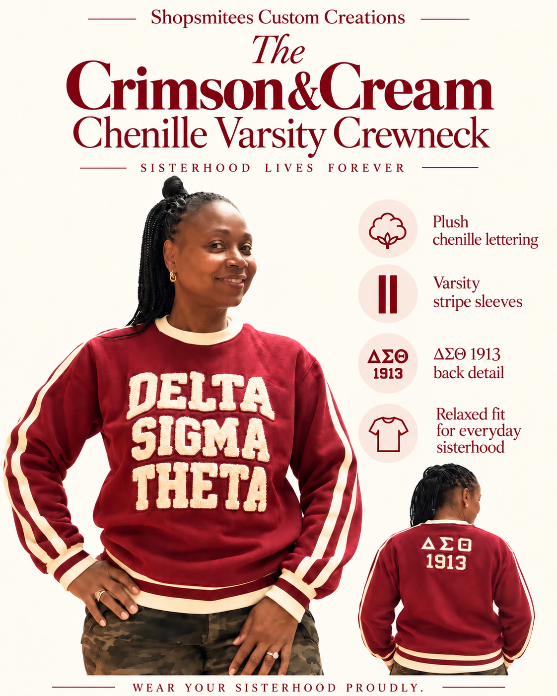The Crimson & Cream Chenille Varsity Crewneck
