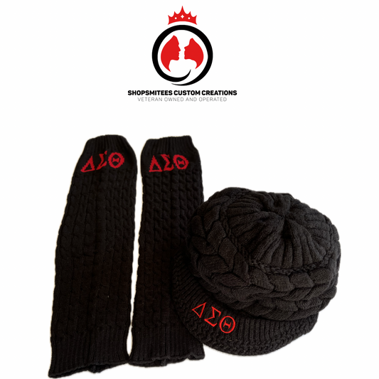 DST Black leg warmer and Knit hat with symbols combo