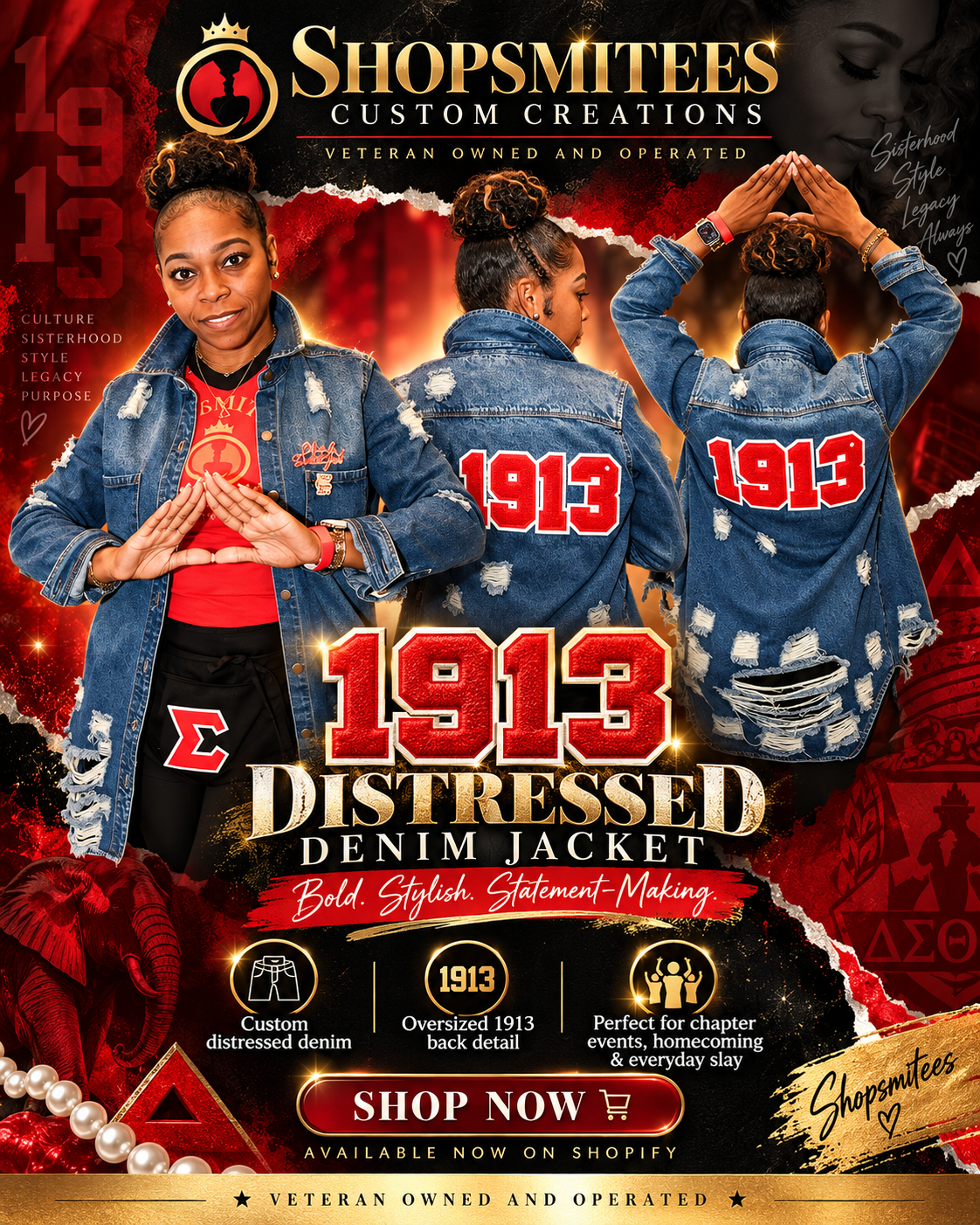 Denim Shacket with 1913 Chenille back