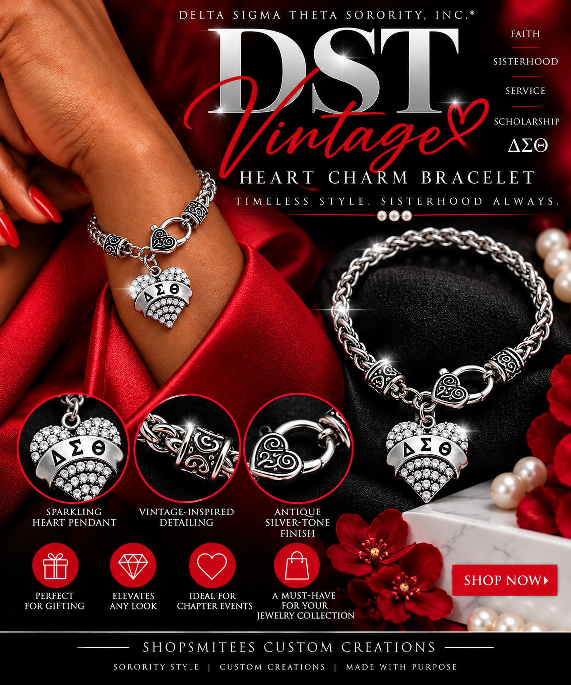 DST Vintage Heart Charm Bracelet