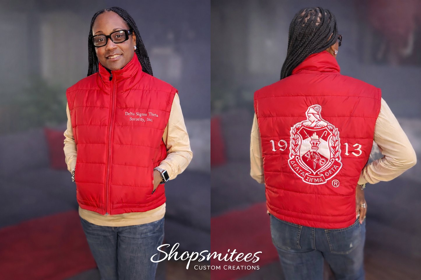 Quilted Delta Sigma Theta Sorority, Inc. Puffer Vest