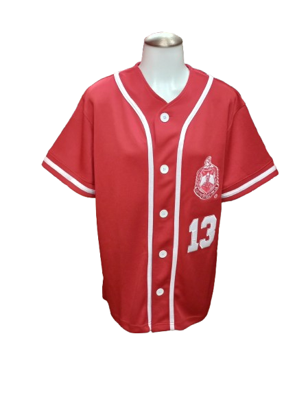 Baseball Jersey Red and White Button Down Shirt With Red Crest