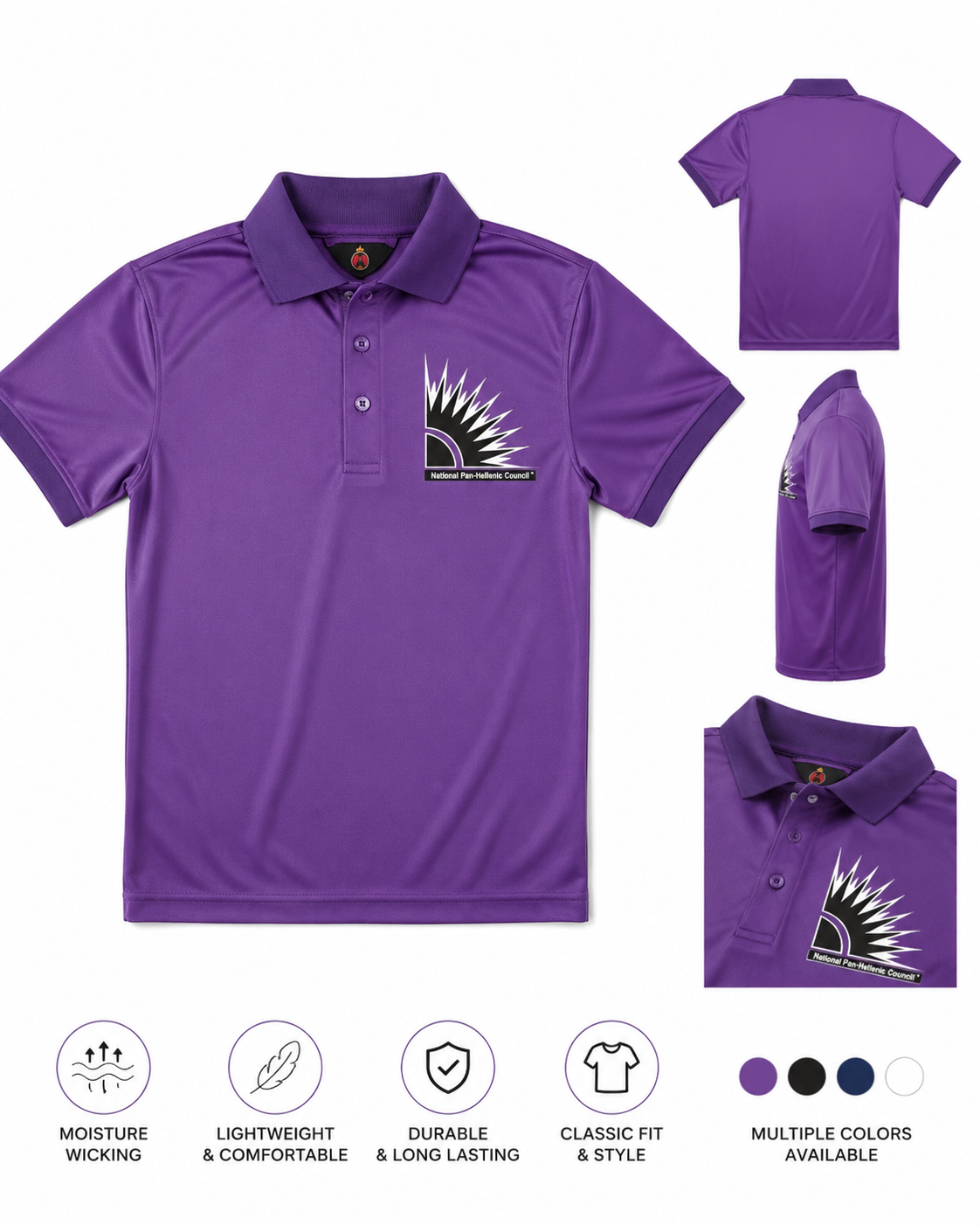 Purple polo shirt with NPHC embroidered logo