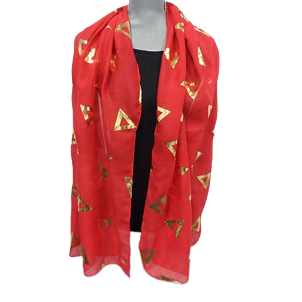 Red lightweight foil Applique Gauze scarf / Wrap/ Shawl