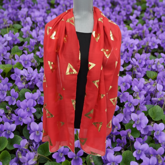 Red lightweight foil Applique Gauze scarf / Wrap/ Shawl