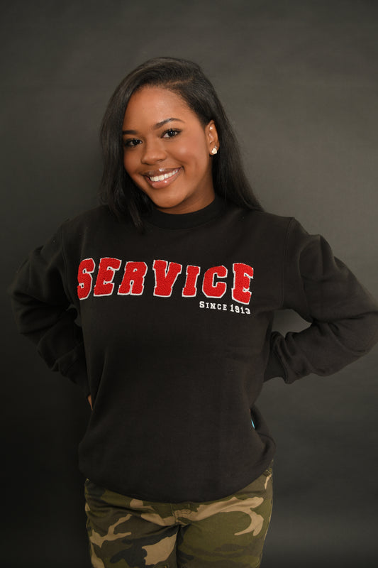 Service since 1913 chenille crew neck sweatshirt