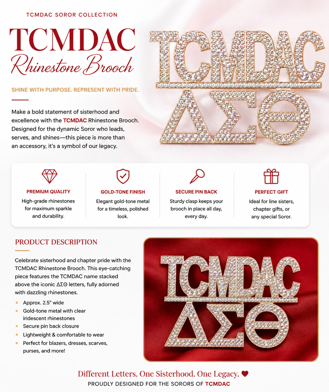 TCMDAC Rhinestone Sorority Brooch