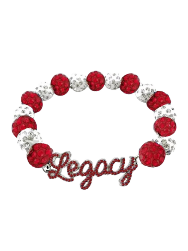 Rhinestone silver and red stretch DST Legacy bracelet