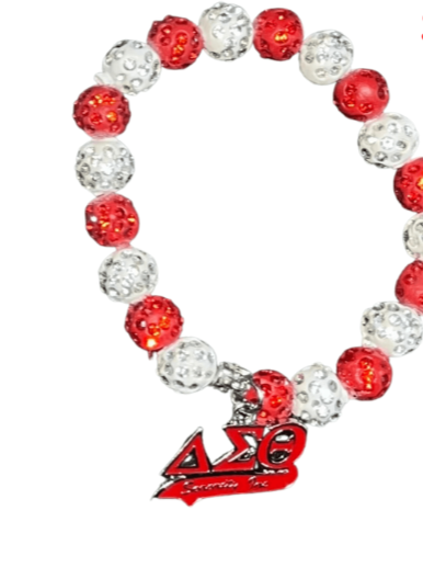 Rhinestone silver and red stretch bracelet with Delta Sigma Theta Symbols