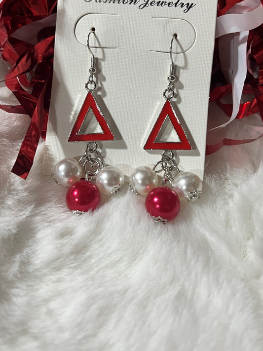 DST Pyramid & Pearls Crimson & Cream Earrings
