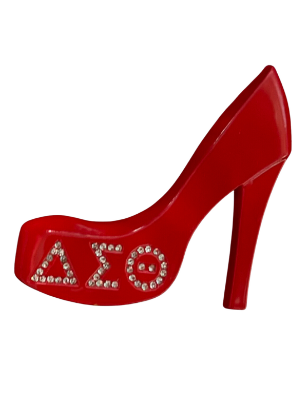 Red shoe with Rhinestone DST Greek symbols beautiful Lapel pin