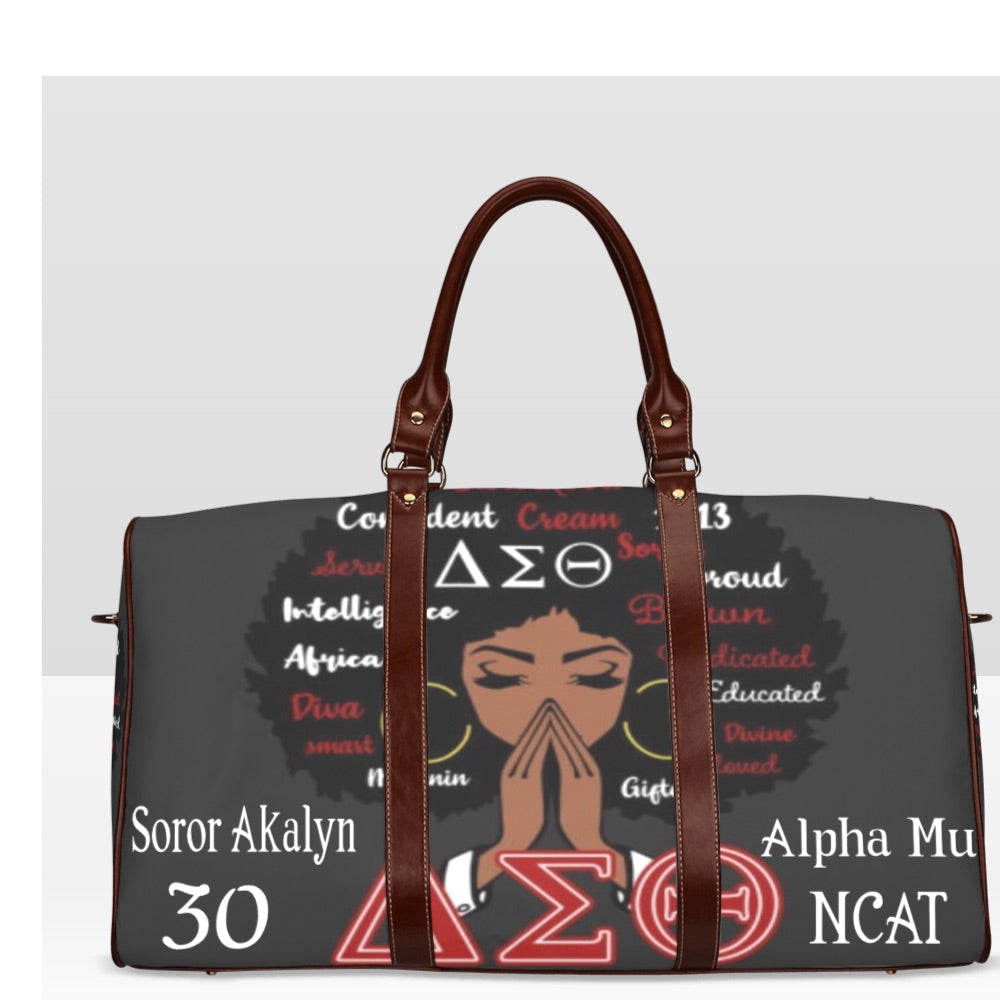 Large Waterproof Greek letters Motivational Queen Customized travel duffel bag
