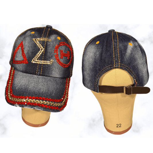 Denim rhinestone Jean Hat with DST Greek Symbols