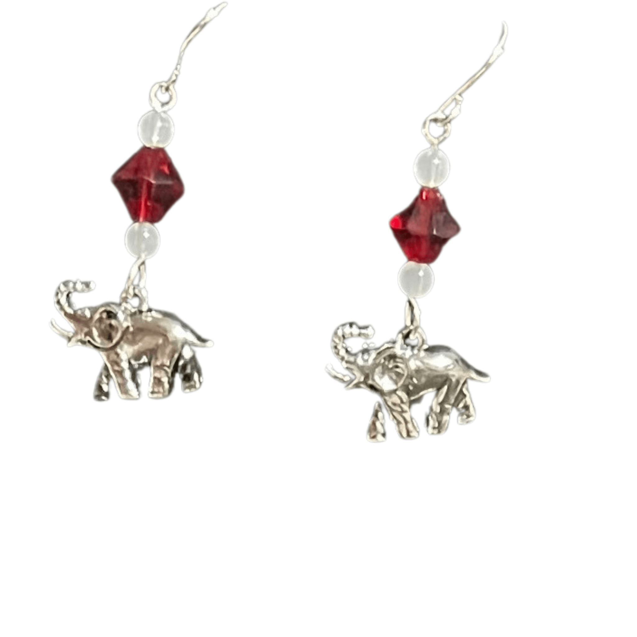 Elephant Charm Earrings with Ruby and Crystal Accent Beads - shopsmitees