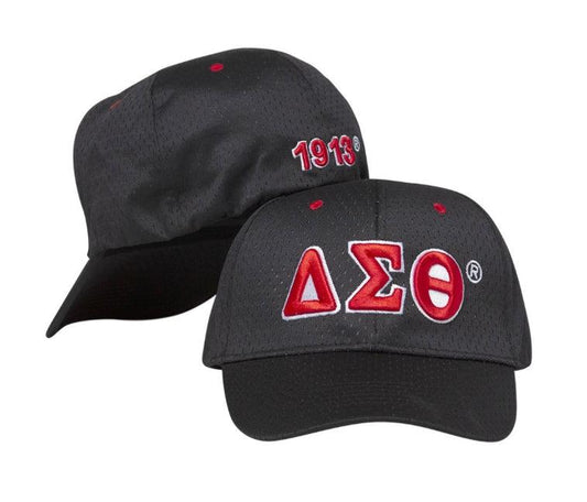 Black and Red Mesh Greek letter hat with 1913 on the back 