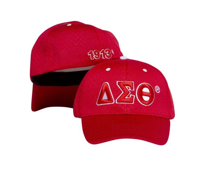 Red DST Greek letter hat with 1913 on the back